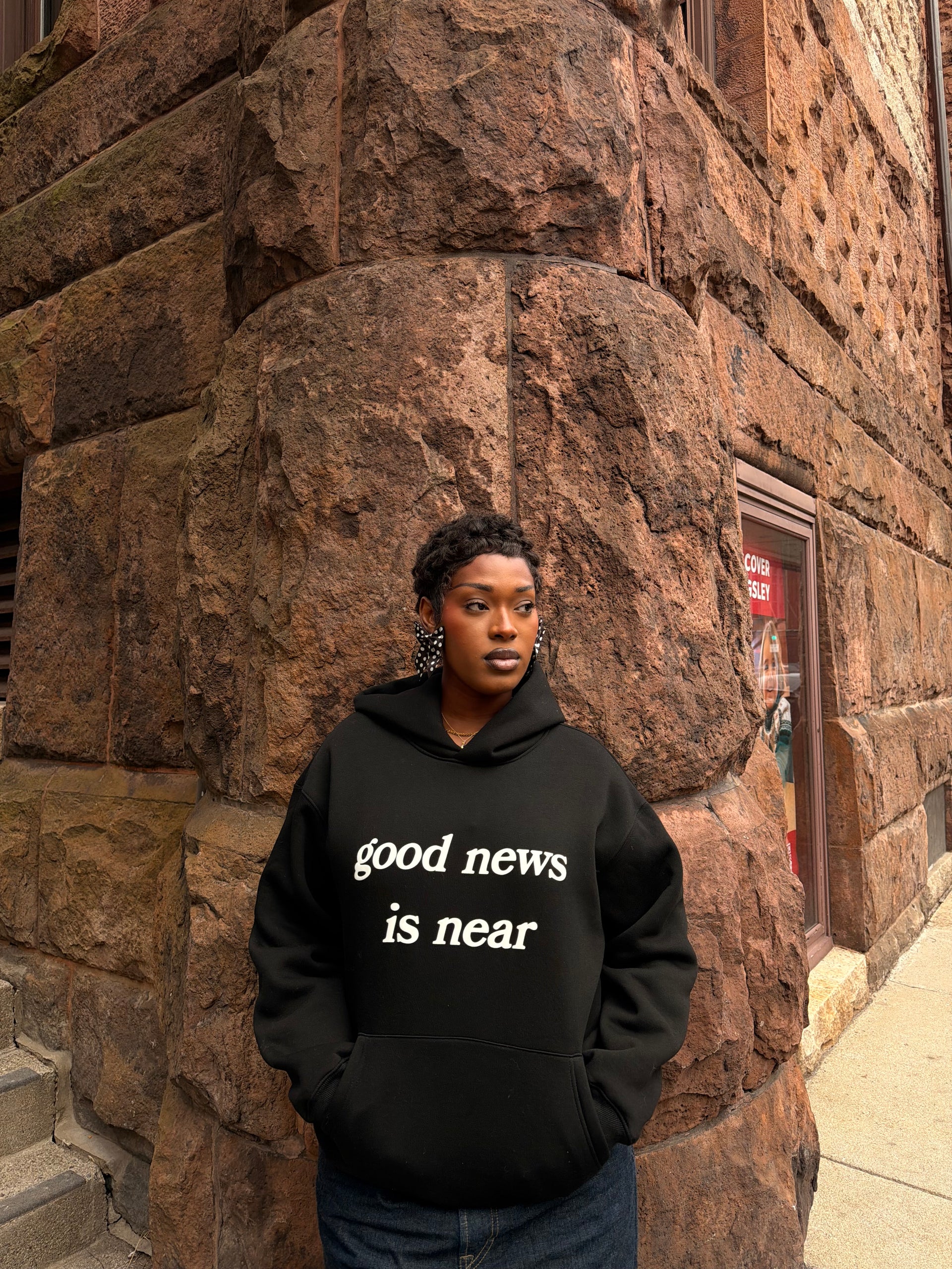 Black good news is near hoodie