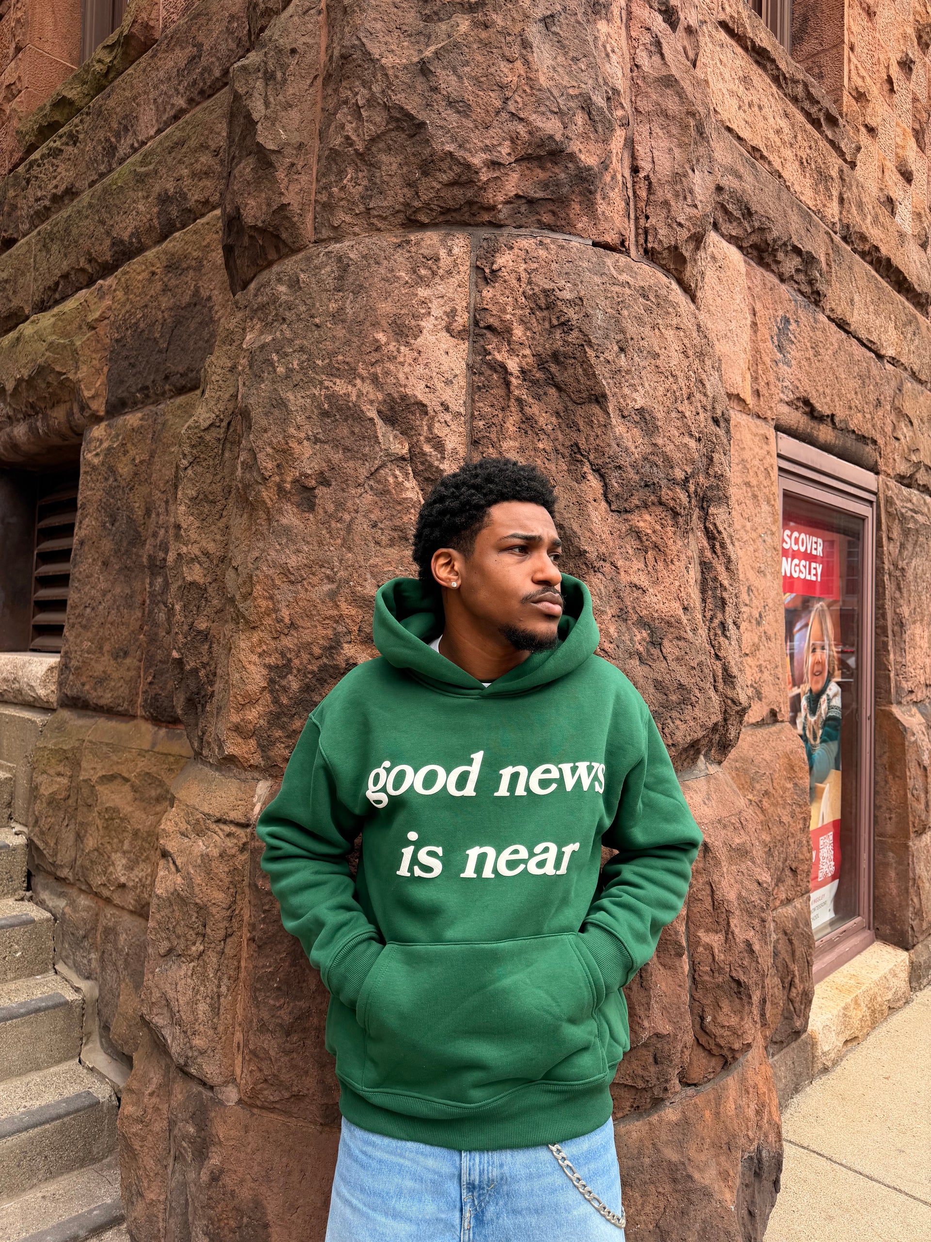 Green good news is near hoodie