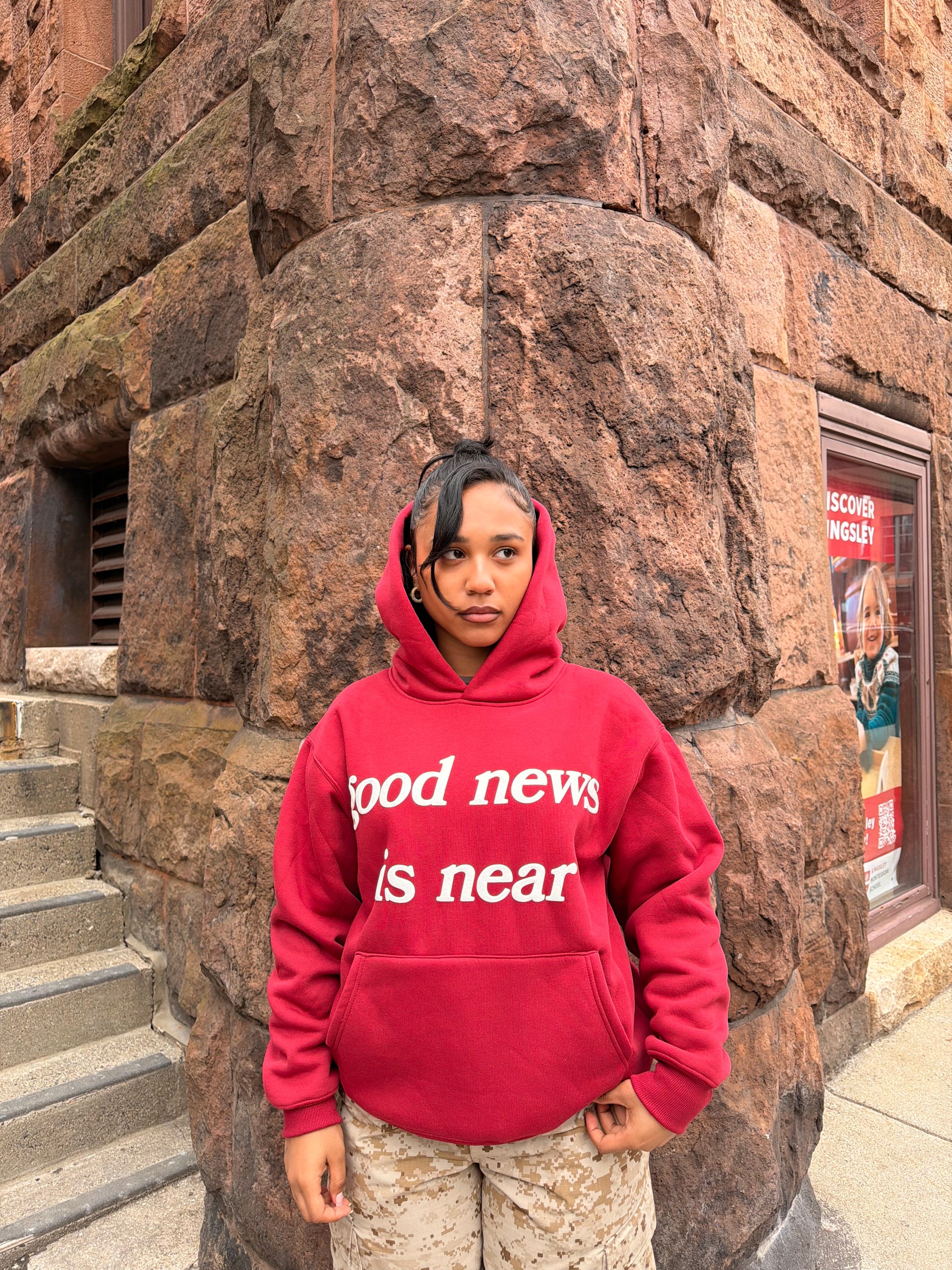 Red good news is near hoodie
