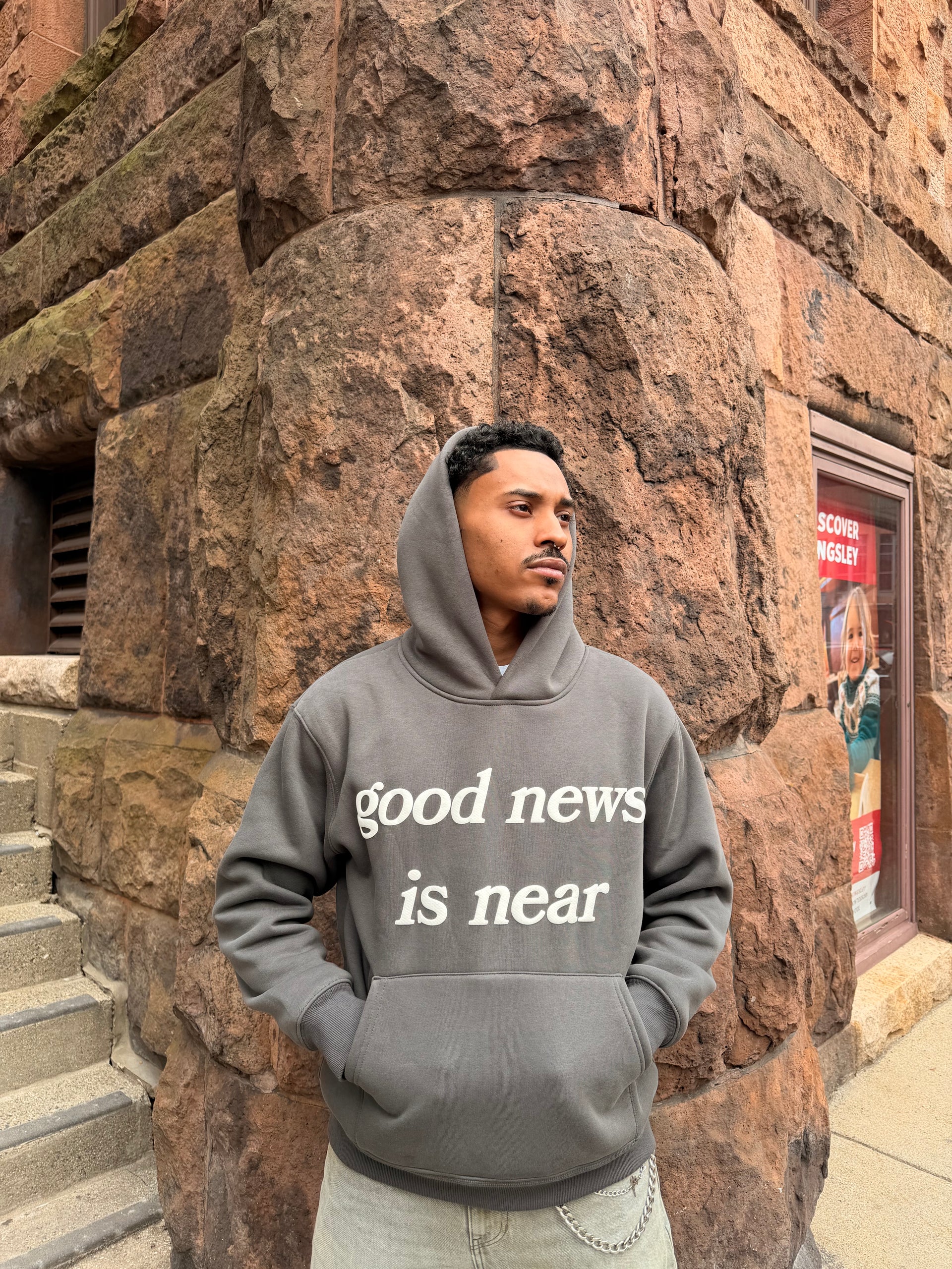 Gray good news is near hoodie