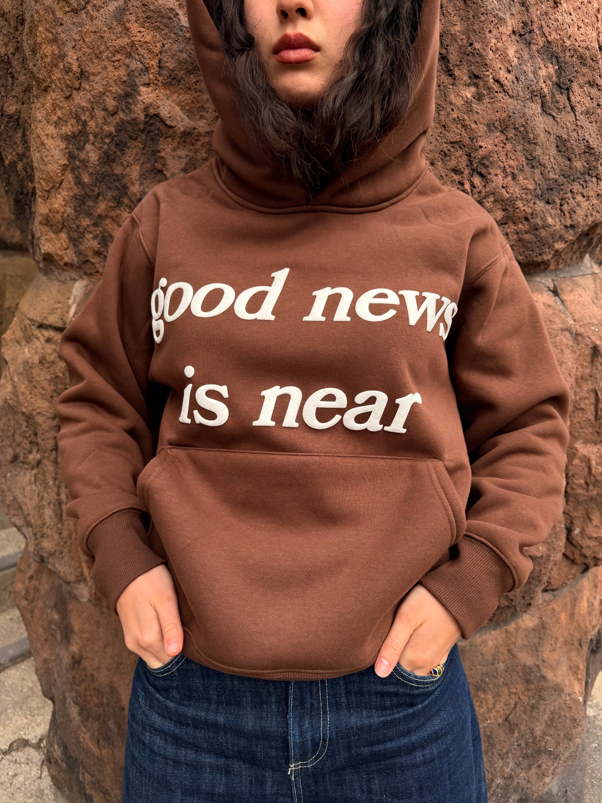 Brown good news is near hoodie